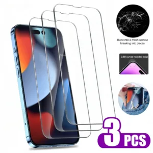 3Pcs 9H Screen Protector For iPhone 16 15 11 12 13 14 Pro Max 13 12 Mini HD Tempered Glass For iPhone X XR XS Max 7 8 Plus Glass