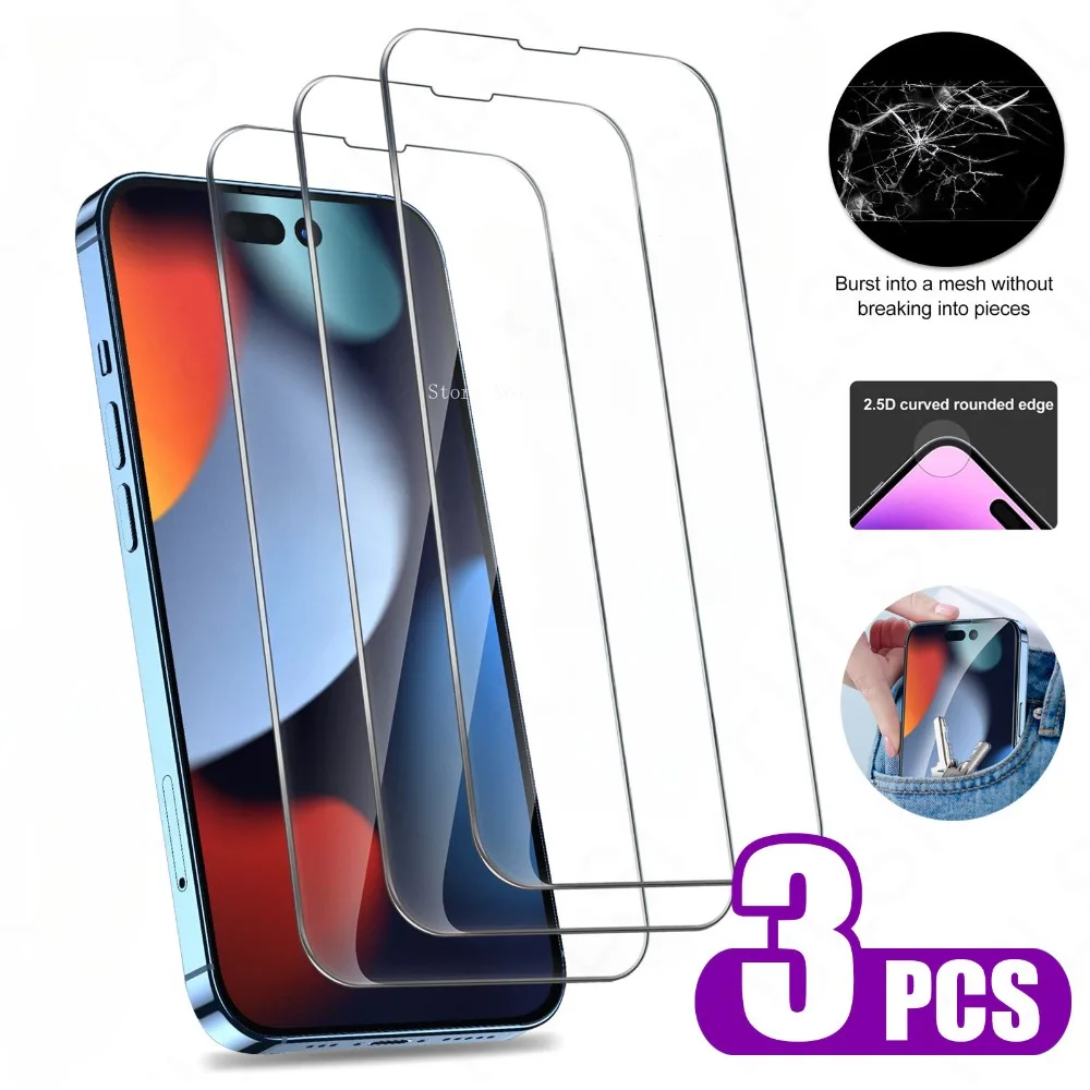 3Pcs 9H Screen Protector For iPhone 16 15 11 12 13 14 Pro Max 13 12 Mini HD Tempered Glass For iPhone X XR XS Max 7 8 Plus Glass